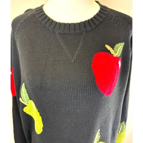NWT Quacker Factory Apple Cottagecore Sweater Knit Pullover Black 1X Novelty - Picture 3 of 12